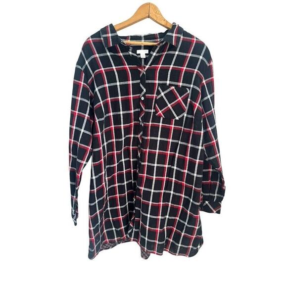 J. Jill Perfect Plaid Tunic Button Front Shirt Top Plus Size 2X Black Red Pocket - Picture 2 of 9